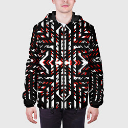 Куртка с капюшоном мужская Чёрно-красные диагональные полосы на белом фоне, цвет: 3D-черный — фото 2