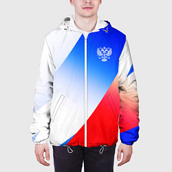 Куртка с капюшоном мужская Герб России на фоне цветов флага градиент, цвет: 3D-белый — фото 2