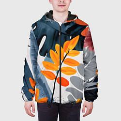 Куртка с капюшоном мужская Контрастные листья, цвет: 3D-черный — фото 2