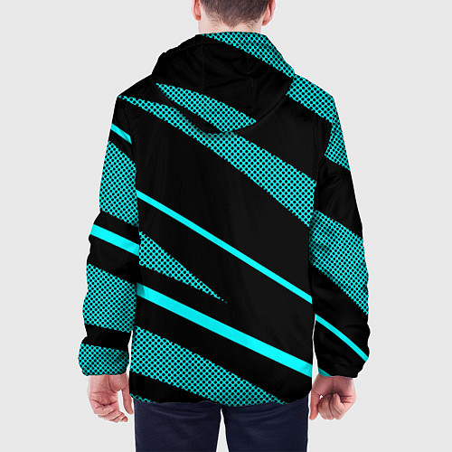 Мужская куртка Sport чёрный и неоновый голубой абстракция с полос / 3D-Черный – фото 4