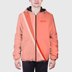 Куртка с капюшоном мужская Sport персиковый с полосой, цвет: 3D-черный — фото 2