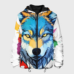Куртка с капюшоном мужская Волк яркий арт, цвет: 3D-черный