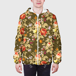 Куртка с капюшоном мужская Розы садовые и цветы полевые, цвет: 3D-белый — фото 2