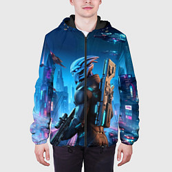 Куртка с капюшоном мужская Mass Effect - neon glow fantastic, цвет: 3D-черный — фото 2