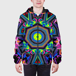 Куртка с капюшоном мужская Оптический узор неоновые краски, цвет: 3D-черный — фото 2