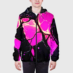 Куртка с капюшоном мужская Розовые пятна в текстуре, цвет: 3D-черный — фото 2