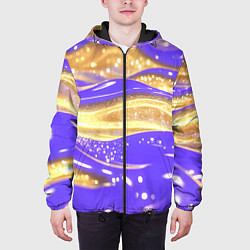 Куртка с капюшоном мужская Фиолетово-золотая жидкая текстура, цвет: 3D-черный — фото 2