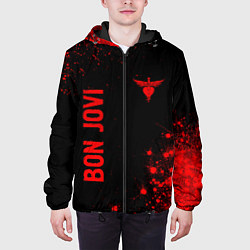 Куртка с капюшоном мужская Bon Jovi - red gradient вертикально, цвет: 3D-черный — фото 2