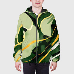 Куртка с капюшоном мужская Зеленый природный паттерн, цвет: 3D-черный — фото 2