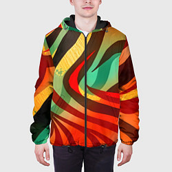Куртка с капюшоном мужская Жаркая полосатая абстракция, цвет: 3D-черный — фото 2