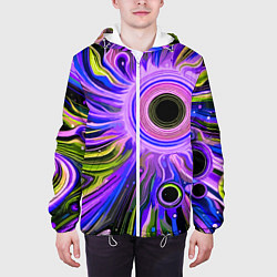 Куртка с капюшоном мужская Абстрактный неоновый космос - чёрная дыра, цвет: 3D-белый — фото 2