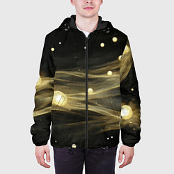 Куртка с капюшоном мужская Золотистый свет на черной текстуре, цвет: 3D-черный — фото 2