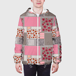 Куртка с капюшоном мужская Розово-серые разноцветные лоскуты, цвет: 3D-белый — фото 2
