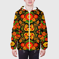 Куртка с капюшоном мужская Русская хохломская роспись, цвет: 3D-белый — фото 2