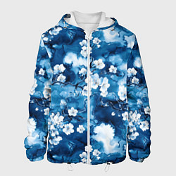 Мужская куртка Цветы белой сакуры - паттерн на синем фоне