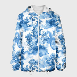 Куртка с капюшоном мужская Абстрактные деревья и облака- лесной паттерн аквар, цвет: 3D-белый
