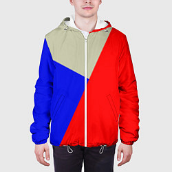 Куртка с капюшоном мужская Серо-сине-красный трёхцветный, цвет: 3D-белый — фото 2