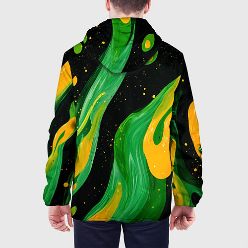 Мужская куртка Зелено-желтая краска на черном / 3D-Белый – фото 4
