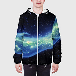 Куртка с капюшоном мужская Синяя волна с зеленым оттенком на черном, цвет: 3D-белый — фото 2