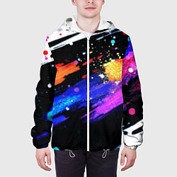 Куртка с капюшоном мужская Разноцветные блестящие кляксы - текстура, цвет: 3D-белый — фото 2