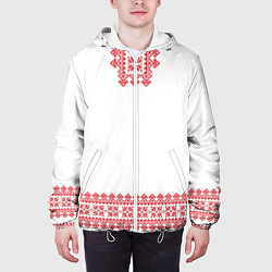 Куртка с капюшоном мужская Славянский орнамент и узоры - вышиванка рубаха бел, цвет: 3D-белый — фото 2