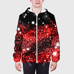 Куртка с капюшоном мужская Красно-черная блестящая текстура, цвет: 3D-белый — фото 2