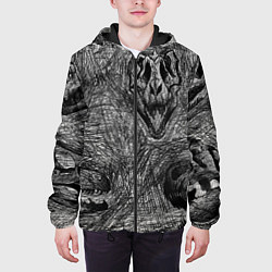 Куртка с капюшоном мужская Черепа динозавров - эскиз, цвет: 3D-черный — фото 2