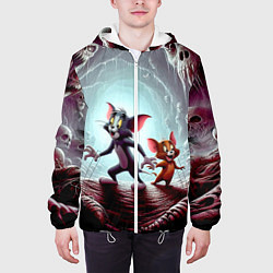 Куртка с капюшоном мужская Том и Джерри в пещере ужасов - хэллоуин, цвет: 3D-белый — фото 2