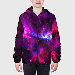 Куртка с капюшоном мужская Неоновый галактический космос, цвет: 3D-черный — фото 2