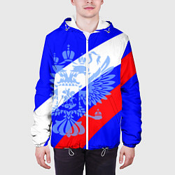 Куртка с капюшоном мужская Герб России на фоне триколора синий, цвет: 3D-белый — фото 2