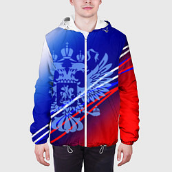 Куртка с капюшоном мужская Герб России и градиент бело-сине-красный, цвет: 3D-белый — фото 2