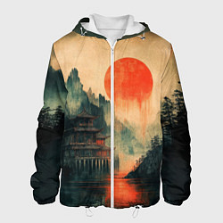 Куртка с капюшоном мужская Старый Японский монастырь, цвет: 3D-белый