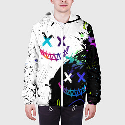 Куртка с капюшоном мужская Неоновые брызги - жуткие улыбки, цвет: 3D-белый — фото 2