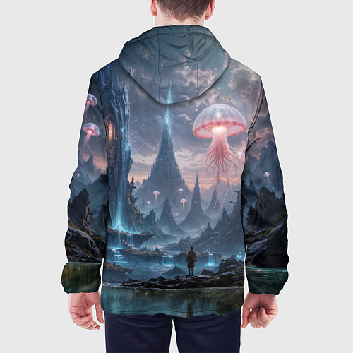 Мужская куртка Фантастический мир с медузами и озеро у гор / 3D-Белый – фото 4