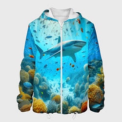 Куртка с капюшоном мужская Белая акула в коралловом рифе, цвет: 3D-белый