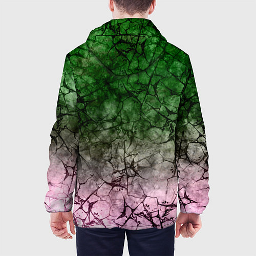 Мужская куртка Абстракция - green pink gradient in black web / 3D-Белый – фото 4