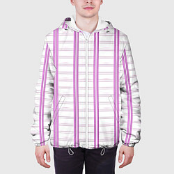 Куртка с капюшоном мужская Color white cage pink line, цвет: 3D-белый — фото 2