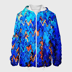 Куртка с капюшоном мужская Сине-голубой стекающая абстракция, цвет: 3D-белый
