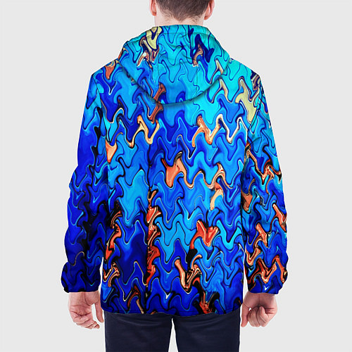 Мужская куртка Сине-голубой стекающая абстракция / 3D-Белый – фото 4