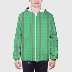 Куртка с капюшоном мужская Color green cage brown stripes, цвет: 3D-белый — фото 2