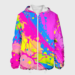 Куртка с капюшоном мужская Яркая абстракция из розовых и голубых красок, цвет: 3D-белый