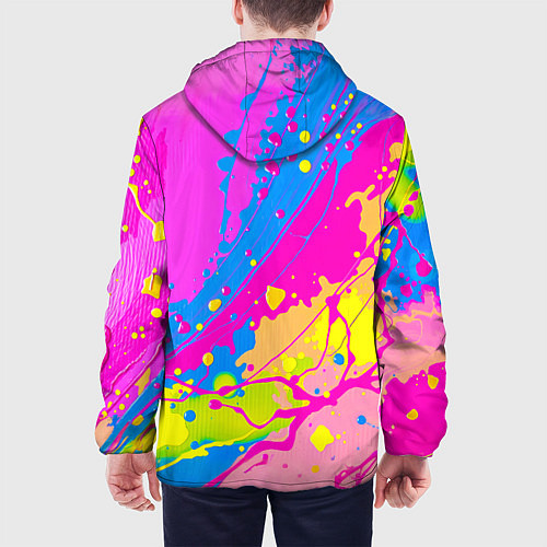 Мужская куртка Яркая абстракция из розовых и голубых красок / 3D-Белый – фото 4