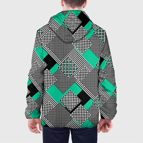 Мужская куртка Черно бирюзовая абстрактная геометрия пэчворк / 3D-Белый – фото 4
