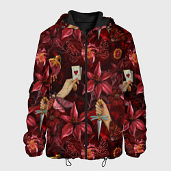 Мужская куртка Бордовая готика с сердцем, лилиями и мотыльками