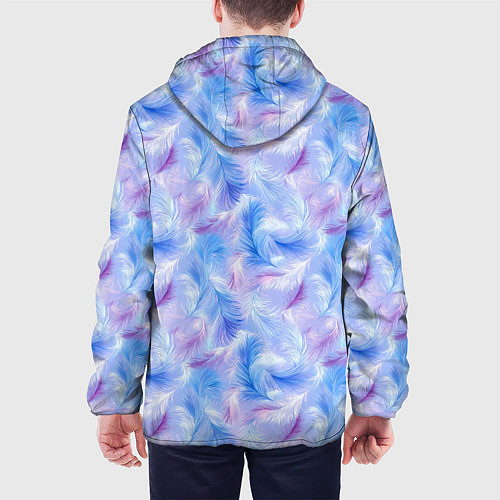 Мужская куртка Узор из голубых и сиреневых перьев / 3D-Белый – фото 4