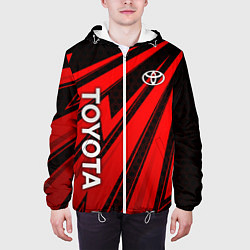 Куртка с капюшоном мужская Тойота - красные полосы, цвет: 3D-белый — фото 2