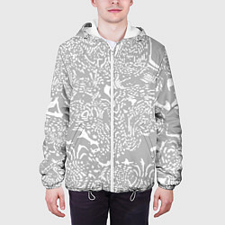 Куртка с капюшоном мужская Светло-серый лёгкая абстракция, цвет: 3D-белый — фото 2