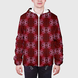 Куртка с капюшоном мужская Ромбы узорчатые винного цвета, цвет: 3D-белый — фото 2
