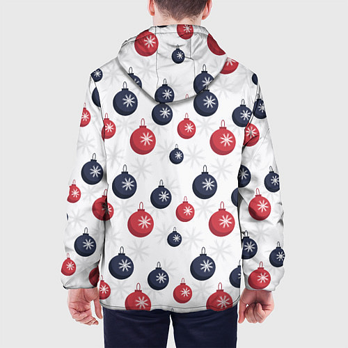 Мужская куртка Синие и красные новогодние шары со снежинками / 3D-Белый – фото 4