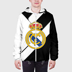 Куртка с капюшоном мужская Реал Мадрид черно белые полосы, цвет: 3D-белый — фото 2